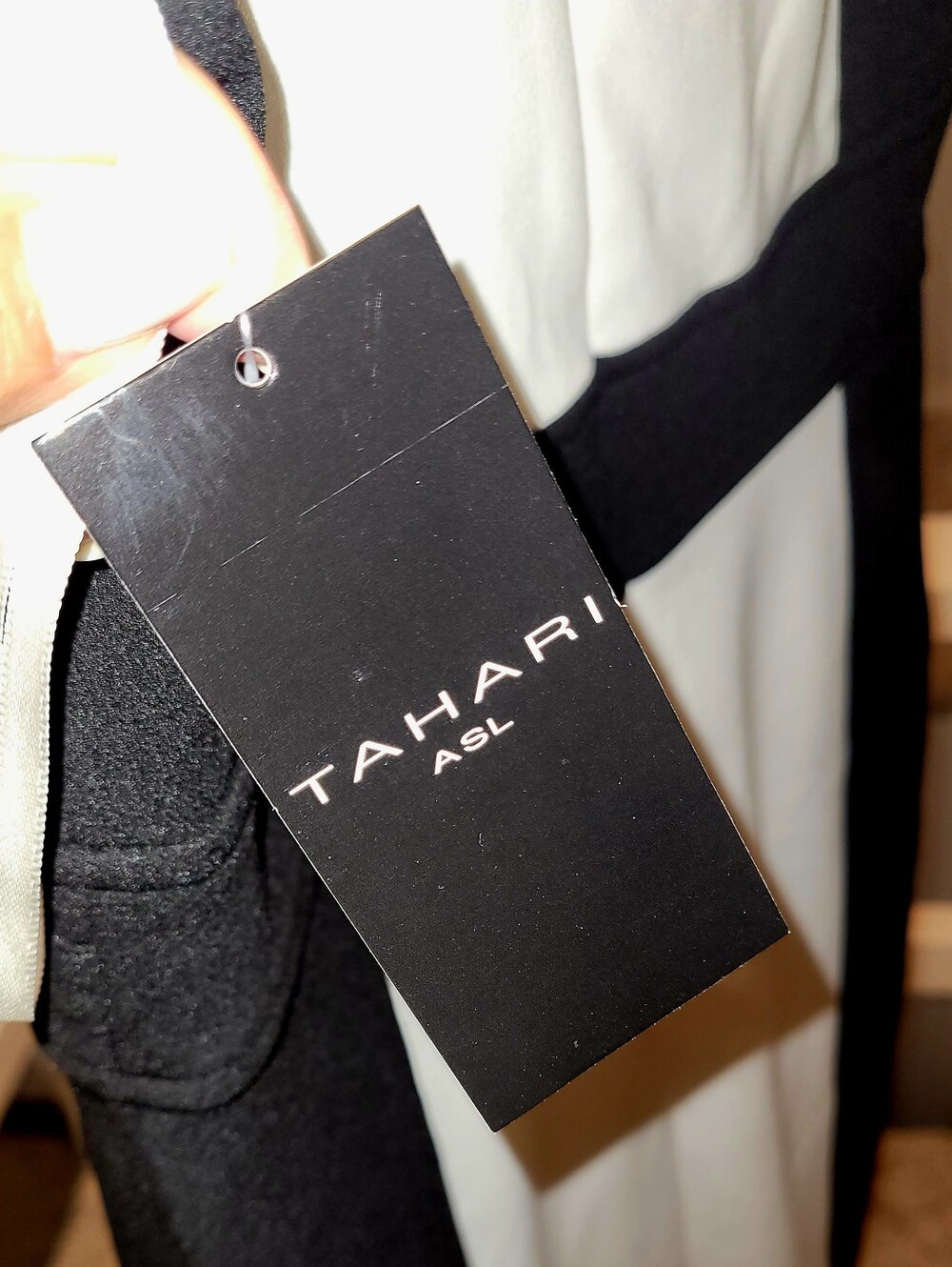 Tahari Black and White Colorblock Midi Dress with Gold Accent - Picture 4 of 6